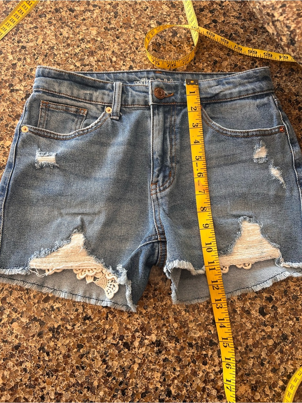 wild fable Light Blue Distressed Denim Shorts with Lace Trim - Picture 2 of 4